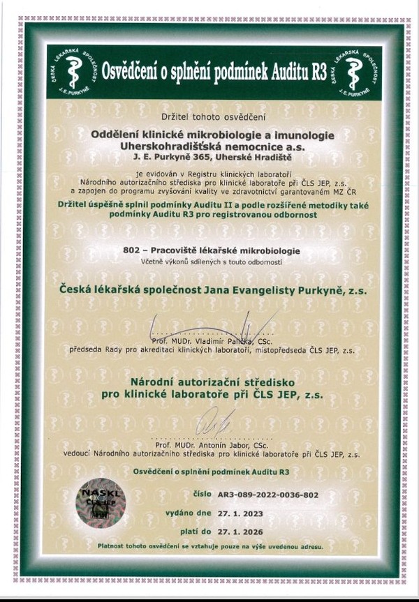 Odbornost 802 - Pracoviště lékařské mikrobiologie